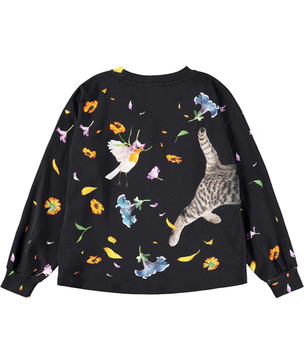 Reniza - Lets Celebrate - Black long-sleeved top for children made of organic cotton with an animal print 