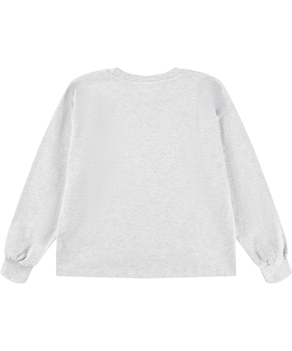 Reniza - Selfie - Blue and grey long-sleeved top for children made of soft organic cotton with ribbed cuffs and neckline and a print of animals taking a selfie.