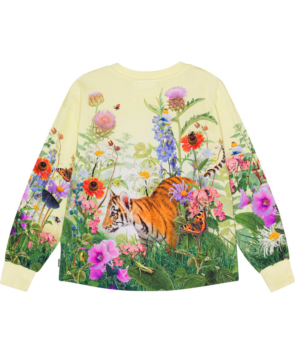 Reniza - Tiger Garden - Pastel yellow top in organic cotton with a print of a tiger cub