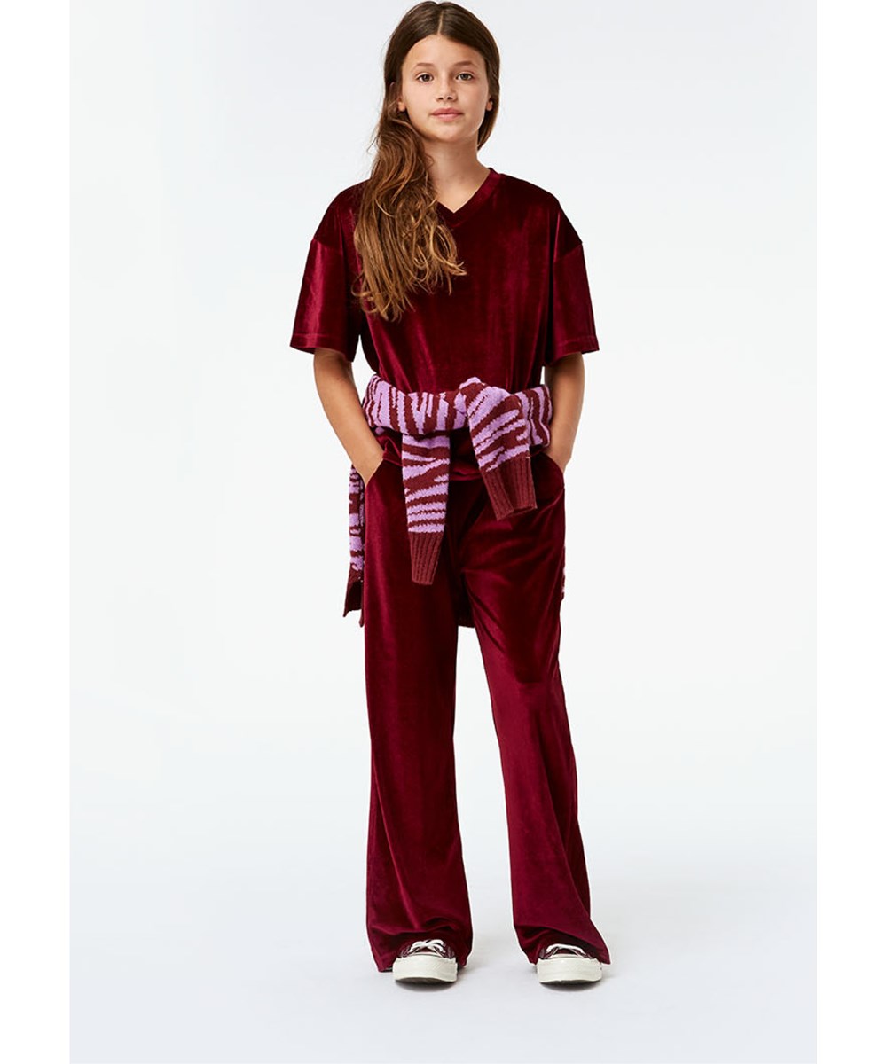 Rennie - Sumak - Dark red corduroy t-shirt