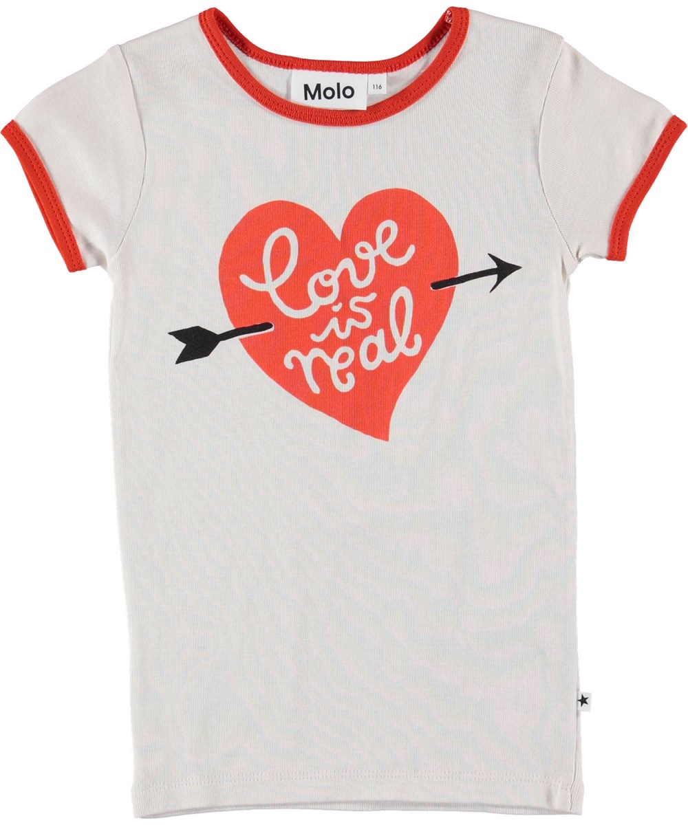 Rhiannon - Parchment - White t-shirt with red heart.  