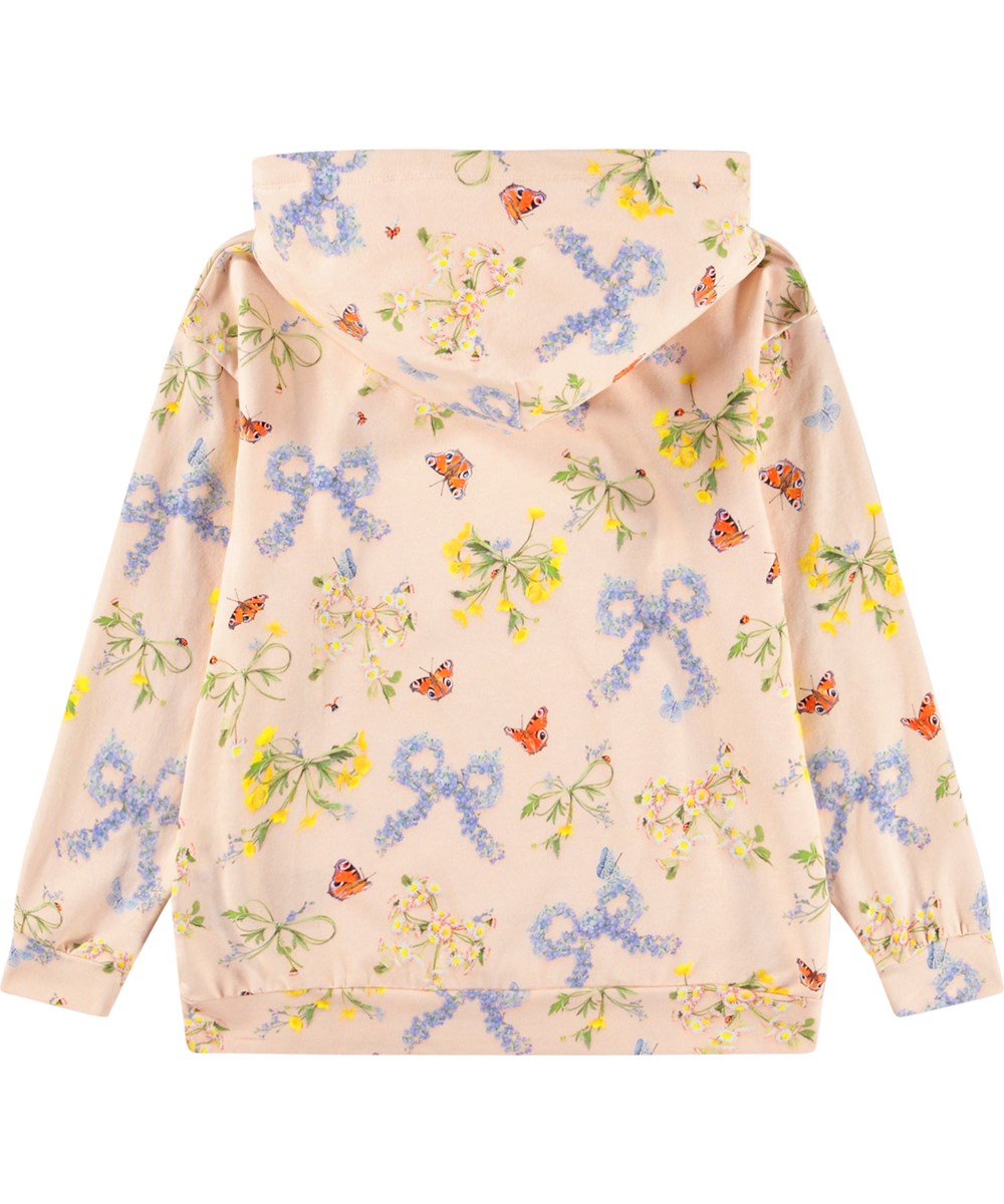 Rhona - Flowerbows - Pink hoodie for children made of organic cotton with a floral print 