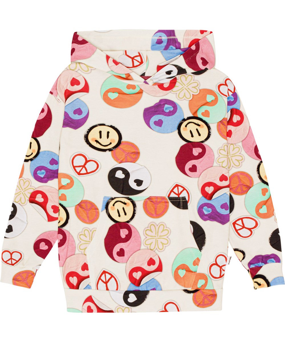 Rhona - Yin Yang - Long sleeve hoodie in organic cotton with yin/yang all over print 