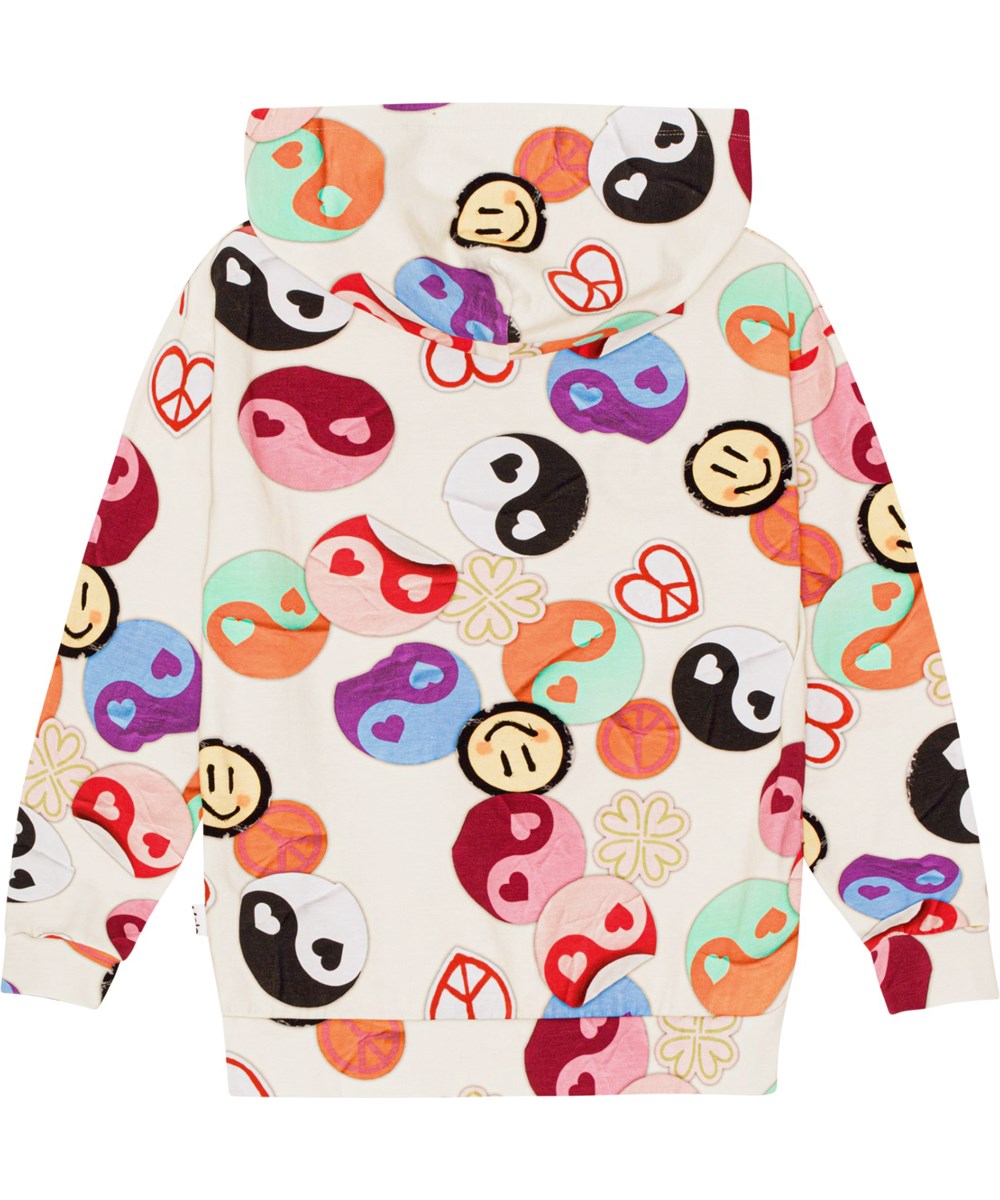 Rhona - Yin Yang - Long sleeve hoodie in organic cotton with yin/yang all over print 