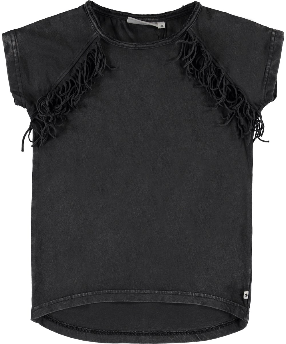 Riana - Pirate Black - Black t-shirt with fringe