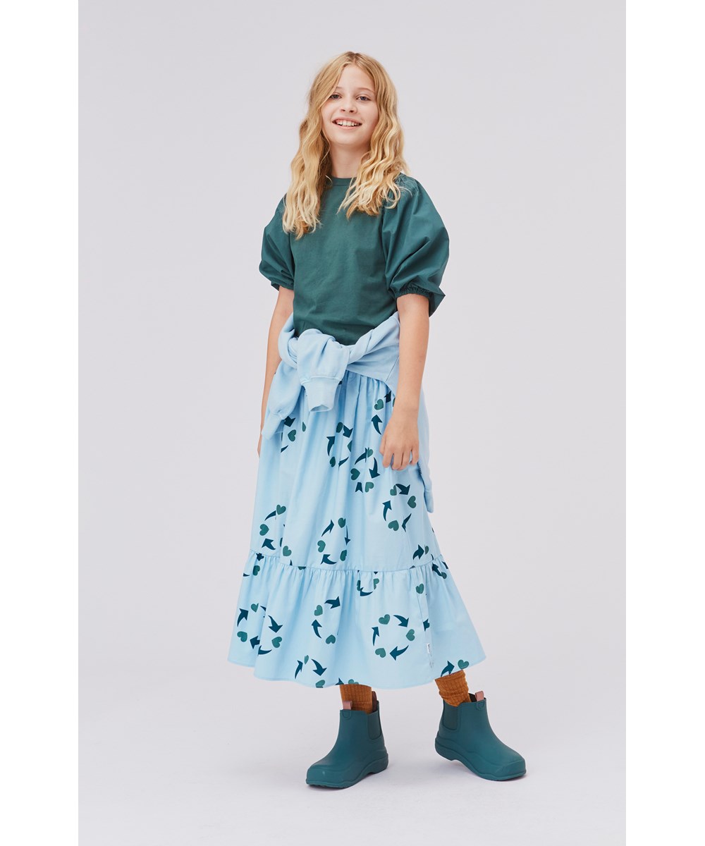 Rica - Winter Forest - Green organic t-shirt with puff sleeves