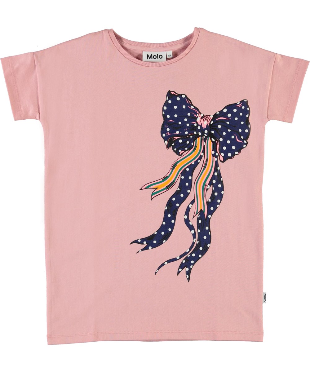 Rilla - Rosequartz - Rose organic t-shirt with bow