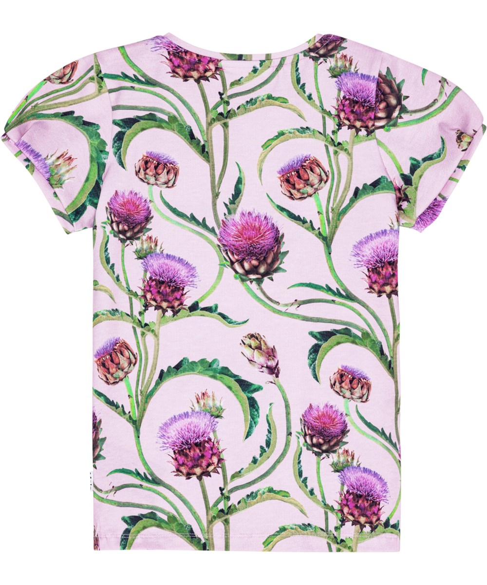 Rimona - Artichoke Glow - Snug, purple t-shirt in organic cotton with artichoke print