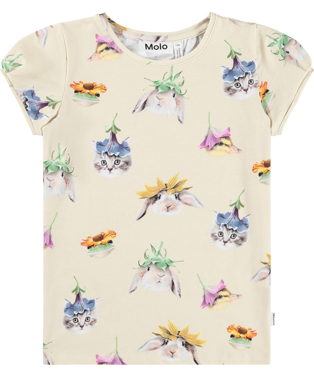Rimona - Floral Fun - Beige T-shirt for children made of organic cotton