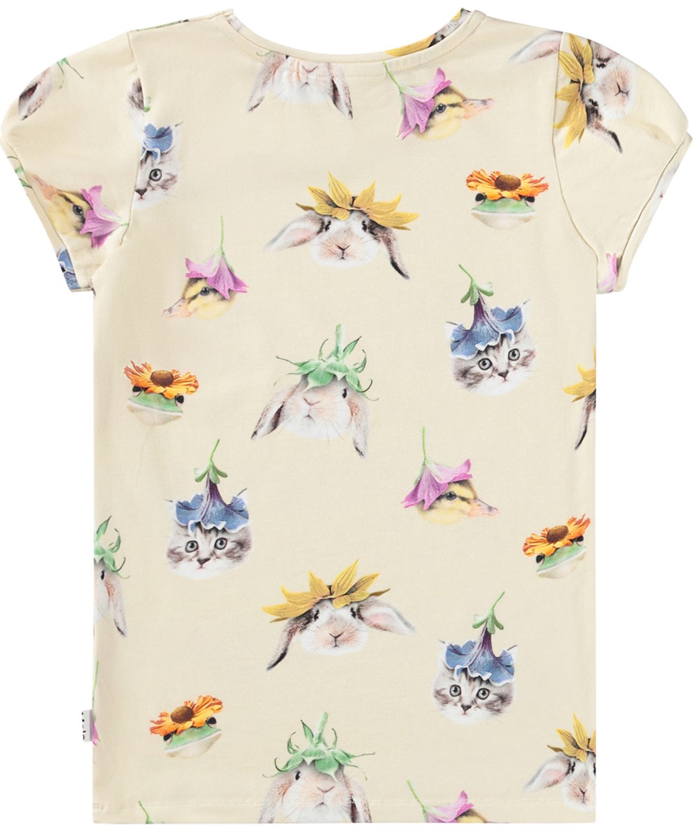 Rimona - Floral Fun - Beige T-shirt for children made of organic cotton