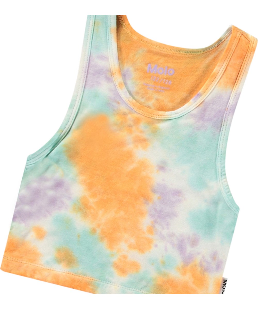 Rippi - Pastel Tie Dye - Cropped tank top in multi-coloured tie-dye in soft stretchy viscose with a round neck and deep armholes.