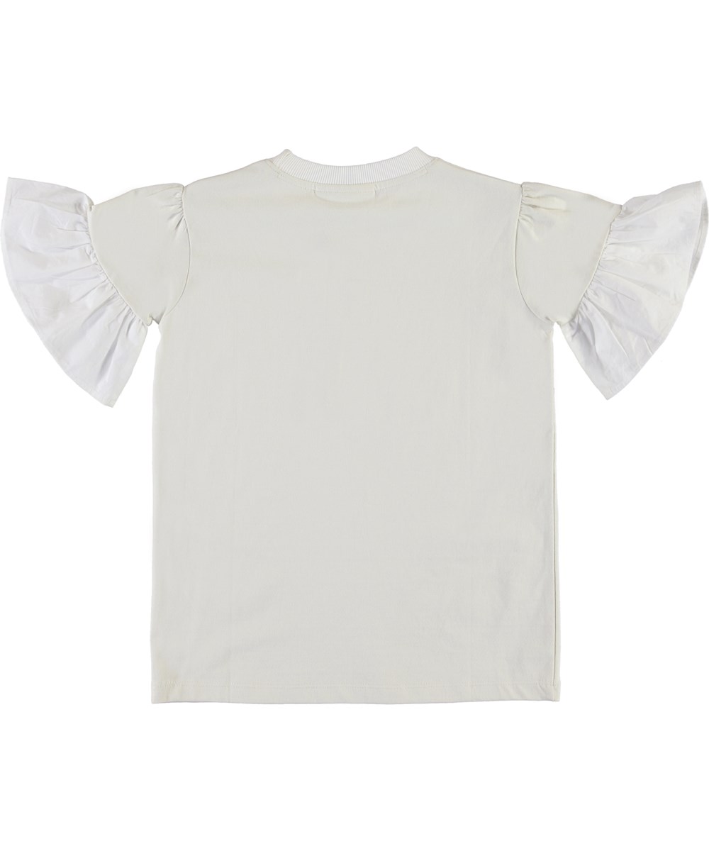 Ritta - Pearled Ivory - T-shirt with ruffle sleeves