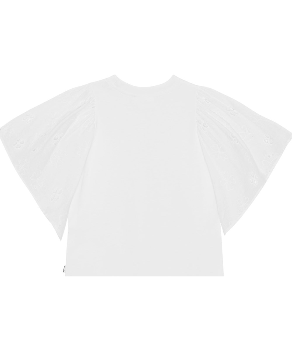 Ritza - White - White top in organic cotton with short, broderie anglaise sleeves