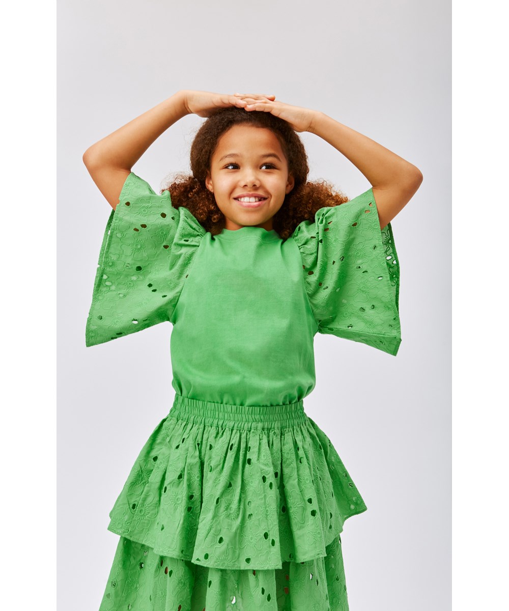Ritza - Fresh - Green top with oversized puff sleeves