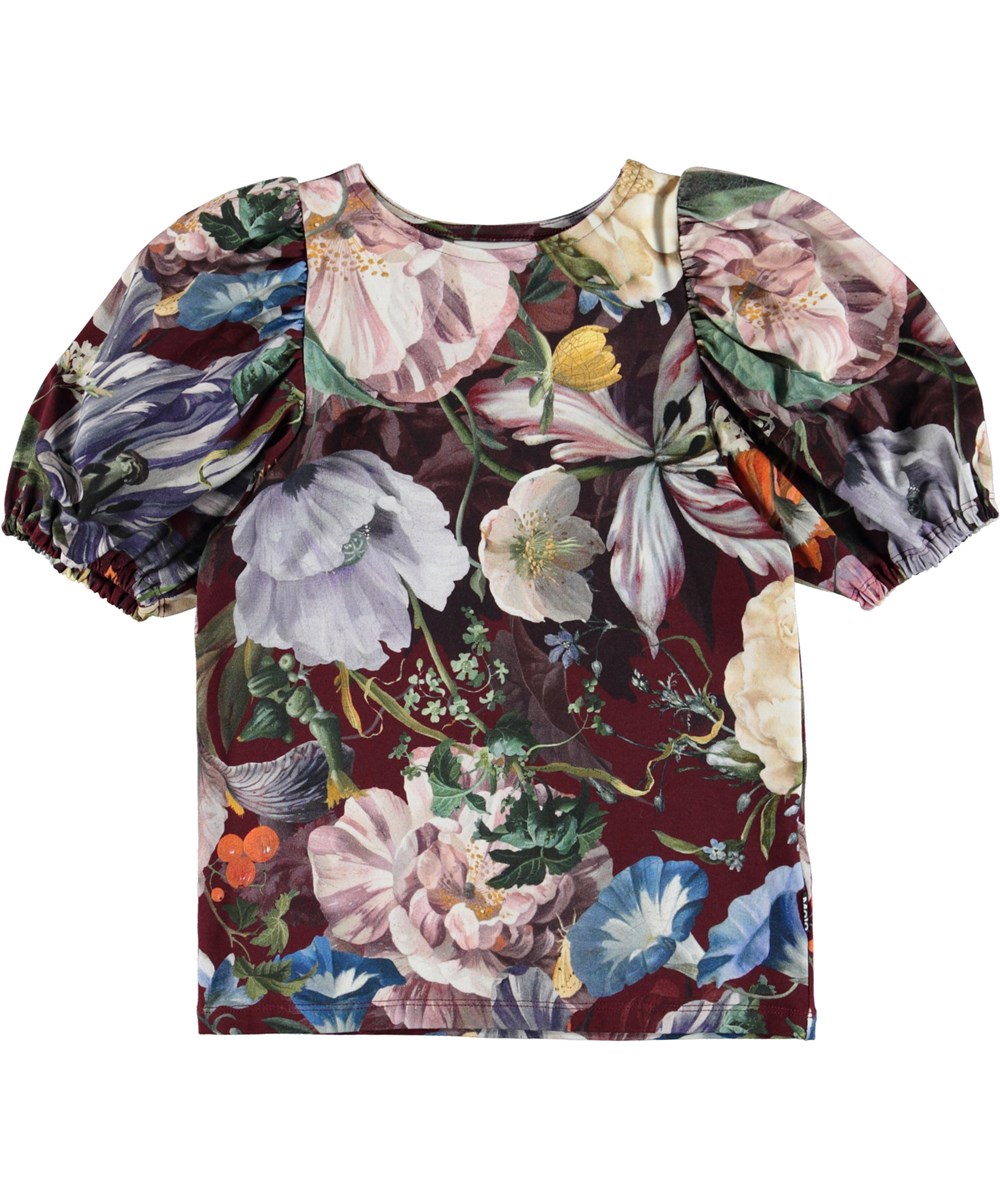Rivera - Botanical Canvas - Bordeaux red organic t-shirt with floral print