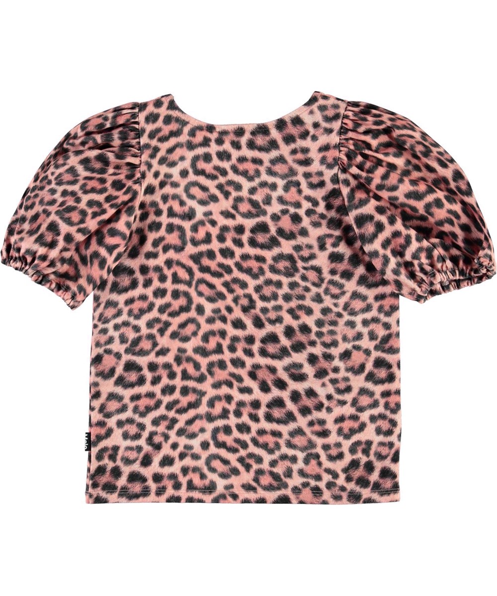 Rivera - Rose Jaguar - Pink organic leopard top with puff sleeves 