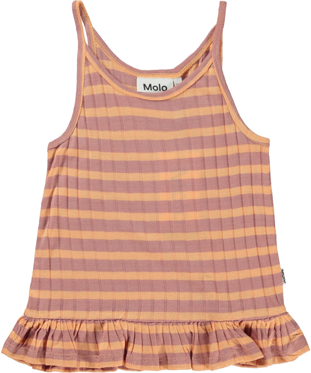 Riza - Papaya Rose - Sun top with straps, stripes and ruffle 