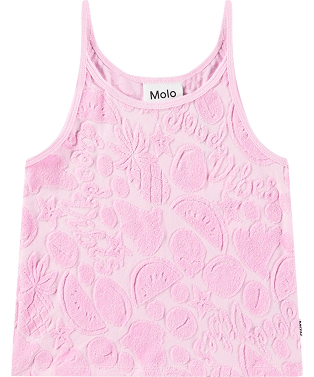 Rizi - Fruity Towelling - Pink top for children with a pattern of exotic fruits in soft cotton terry.