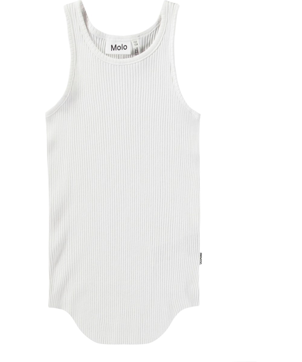 Roberta - Crisp White - White tank top for children in soft organic cotton rib with round neck.