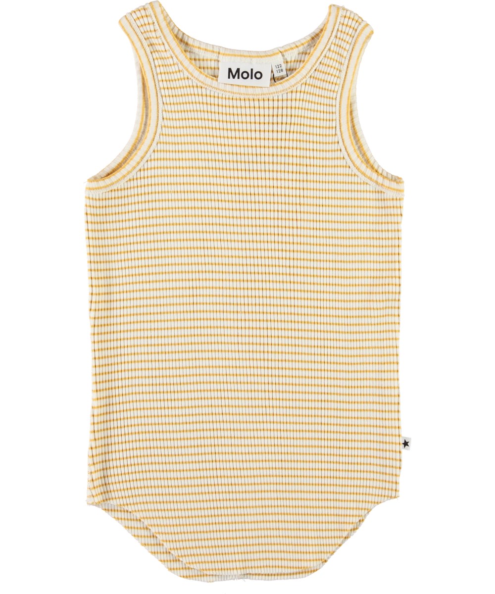 Roberta - White Yellow Stripe - Organic yellow and white striped vest 