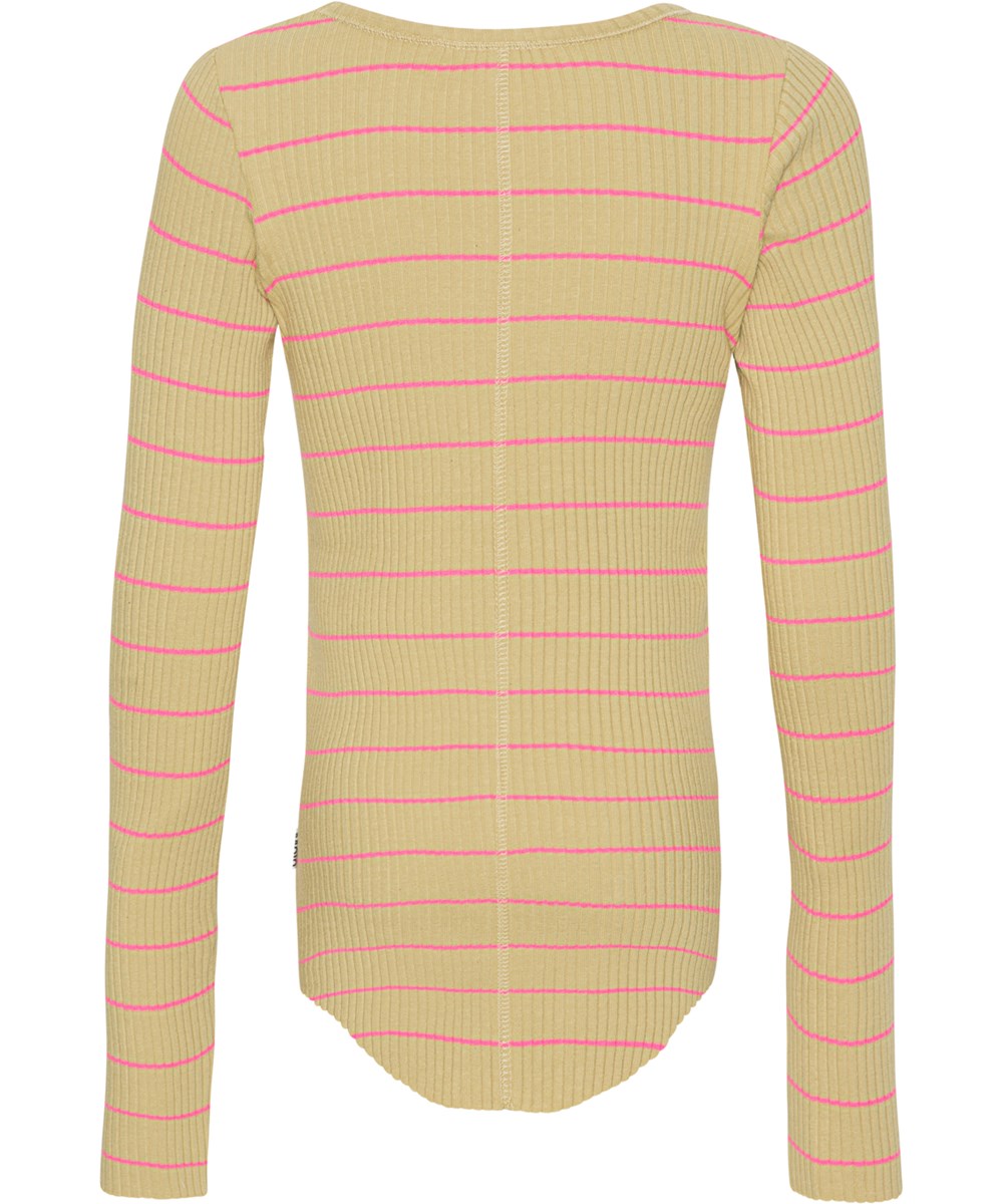 Rochelle - Cardboard Pink - Long sleeve yellow and pink striped rib top