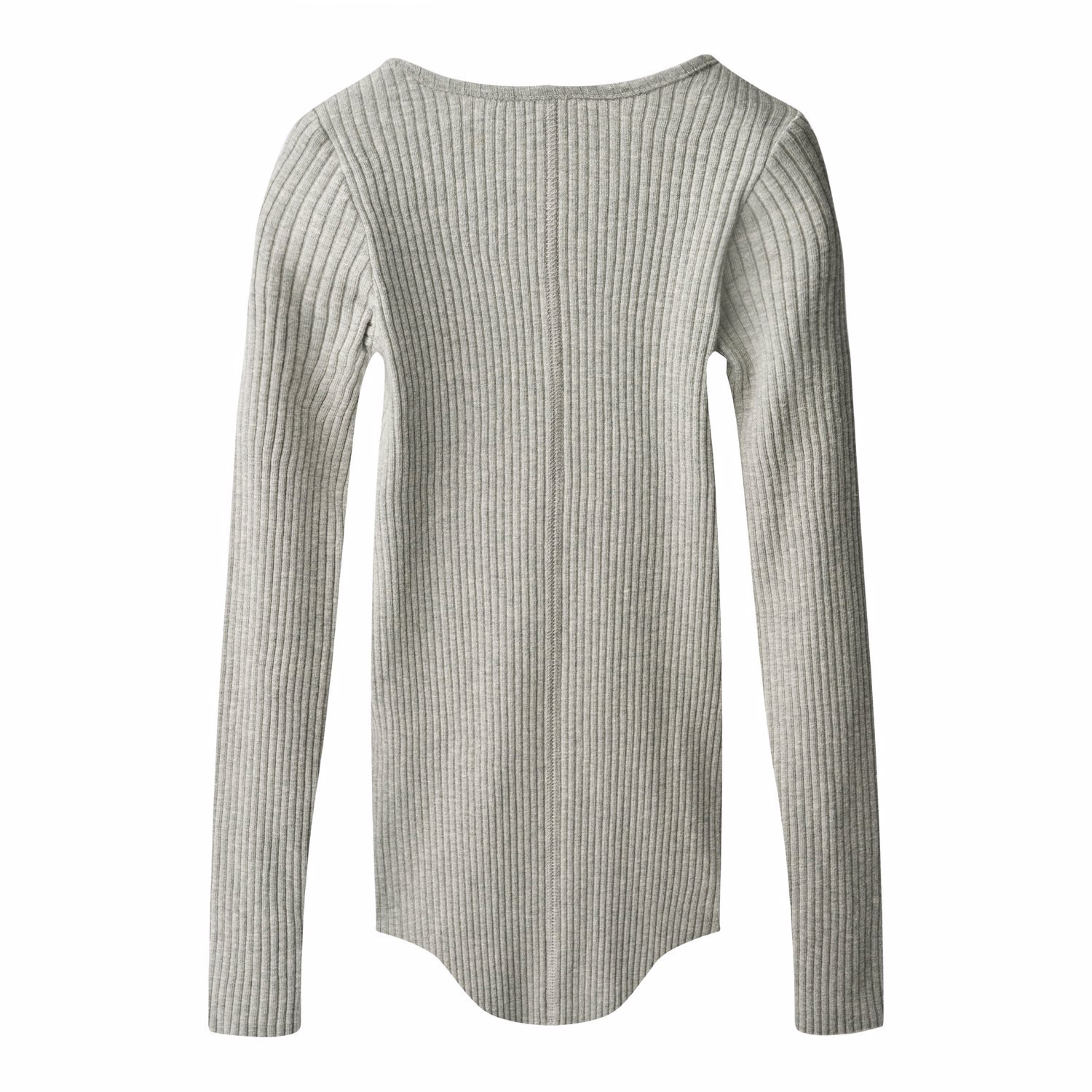 【YOURNUS】Bio Knit Long Sleeve Mango mixed rib knit long sleeve top in gray | ASOS