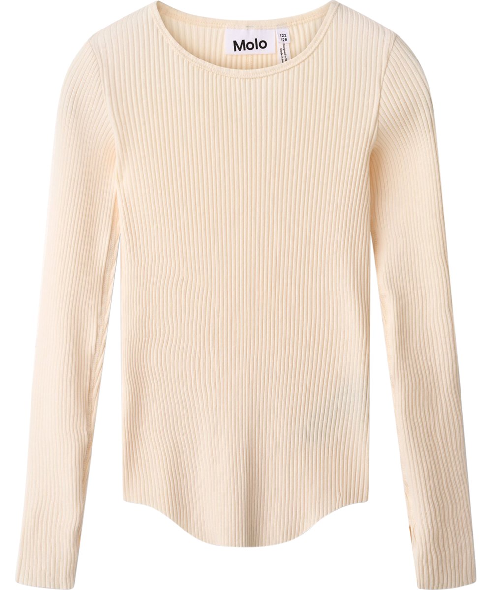 Rochelle - Pearled Ivory - Off-white long-sleeved top for children made of organic cotton rib 
