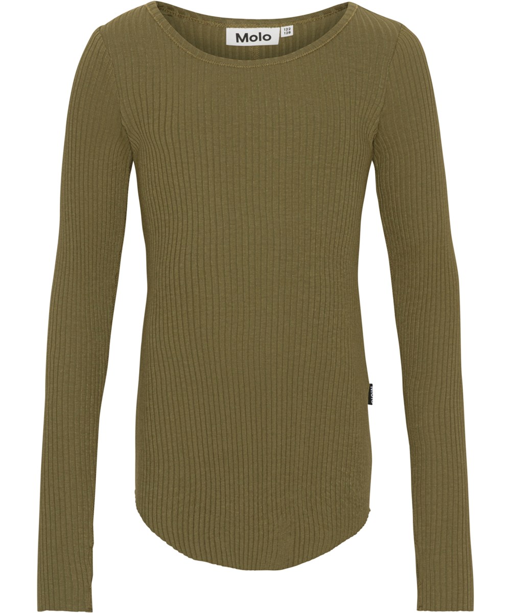 Rochelle - Pond - Organic, long sleeve rib top in army green