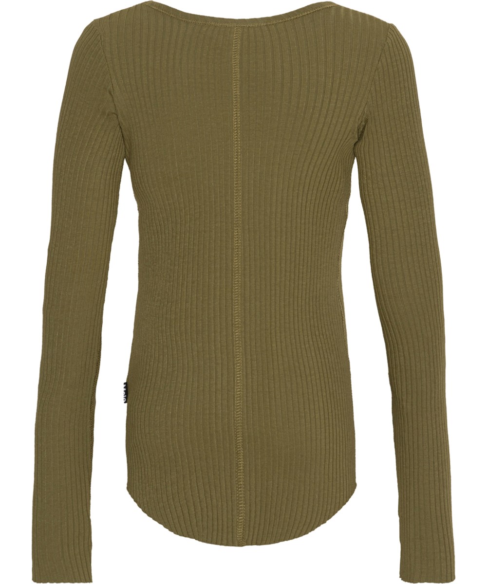 Rochelle - Pond - Organic, long sleeve rib top in army green