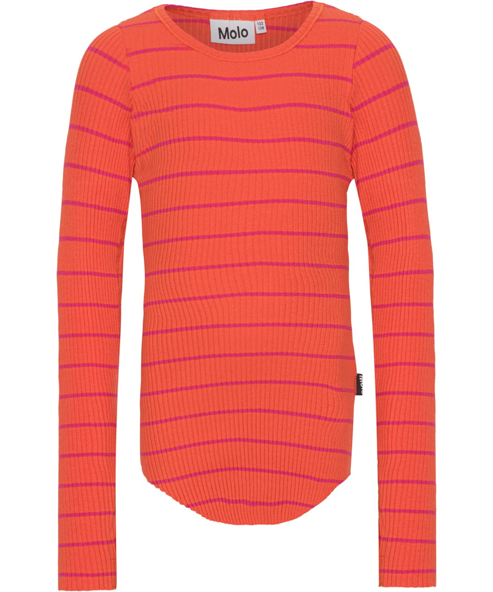 Rochelle - Red Magic - Striped long sleeve organic top with stripes 