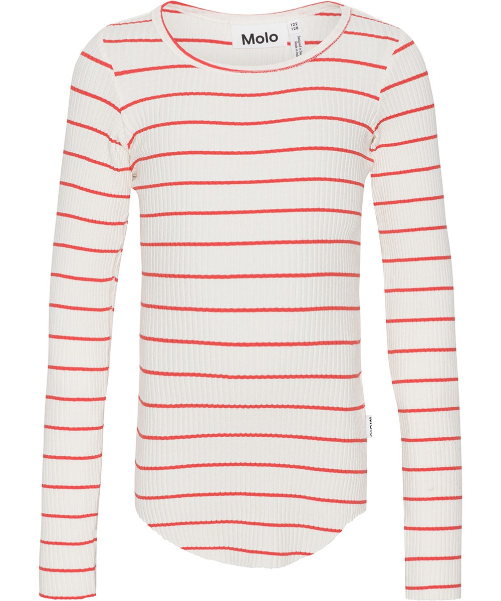 Rochelle - Shell Red - Long sleeve, red and white striped top in a soft, organic cotton in durable rib knit