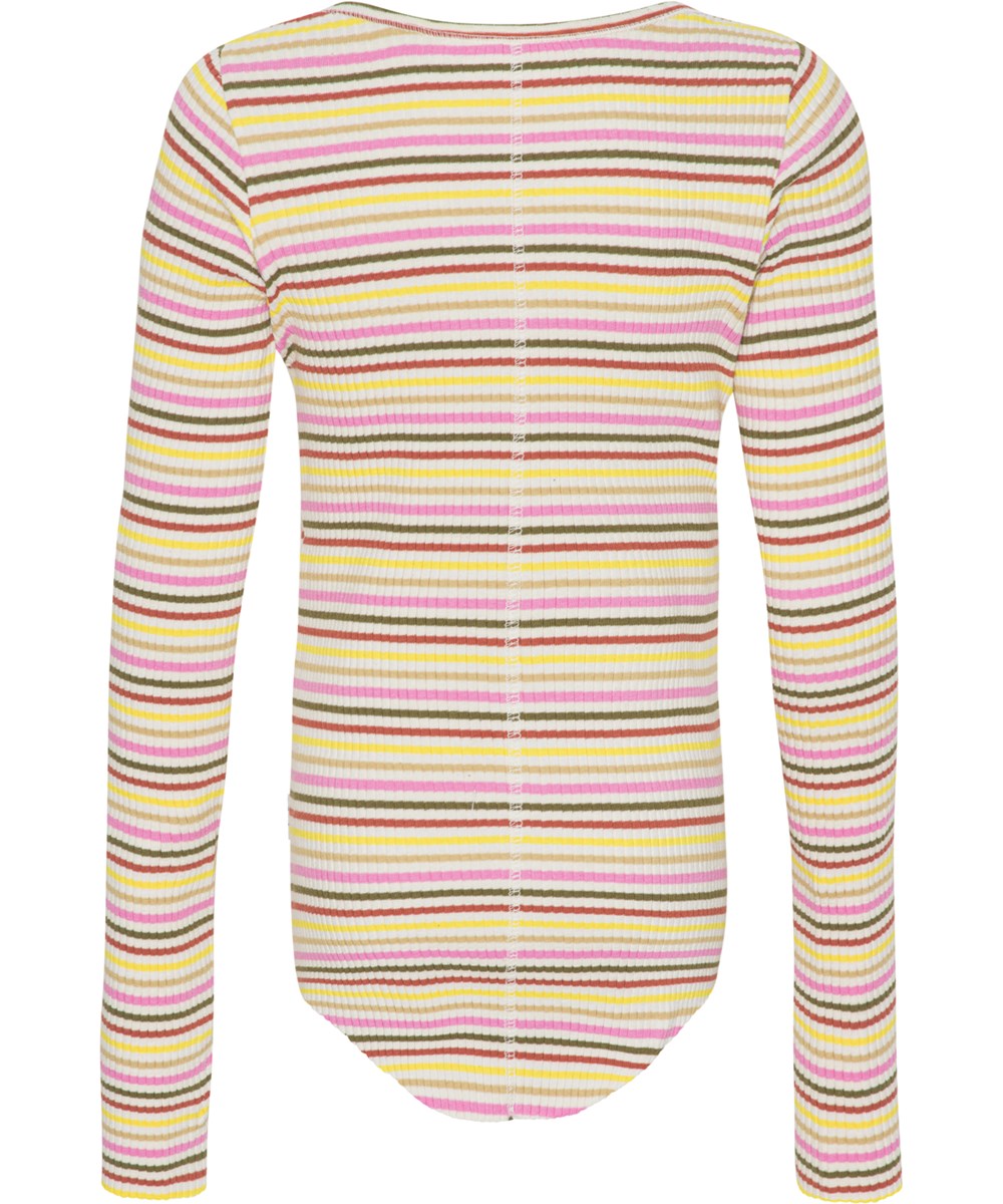 Rochelle - Wonderous Stripe - Organic, long sleeve rib top in multi-coloured striped rib