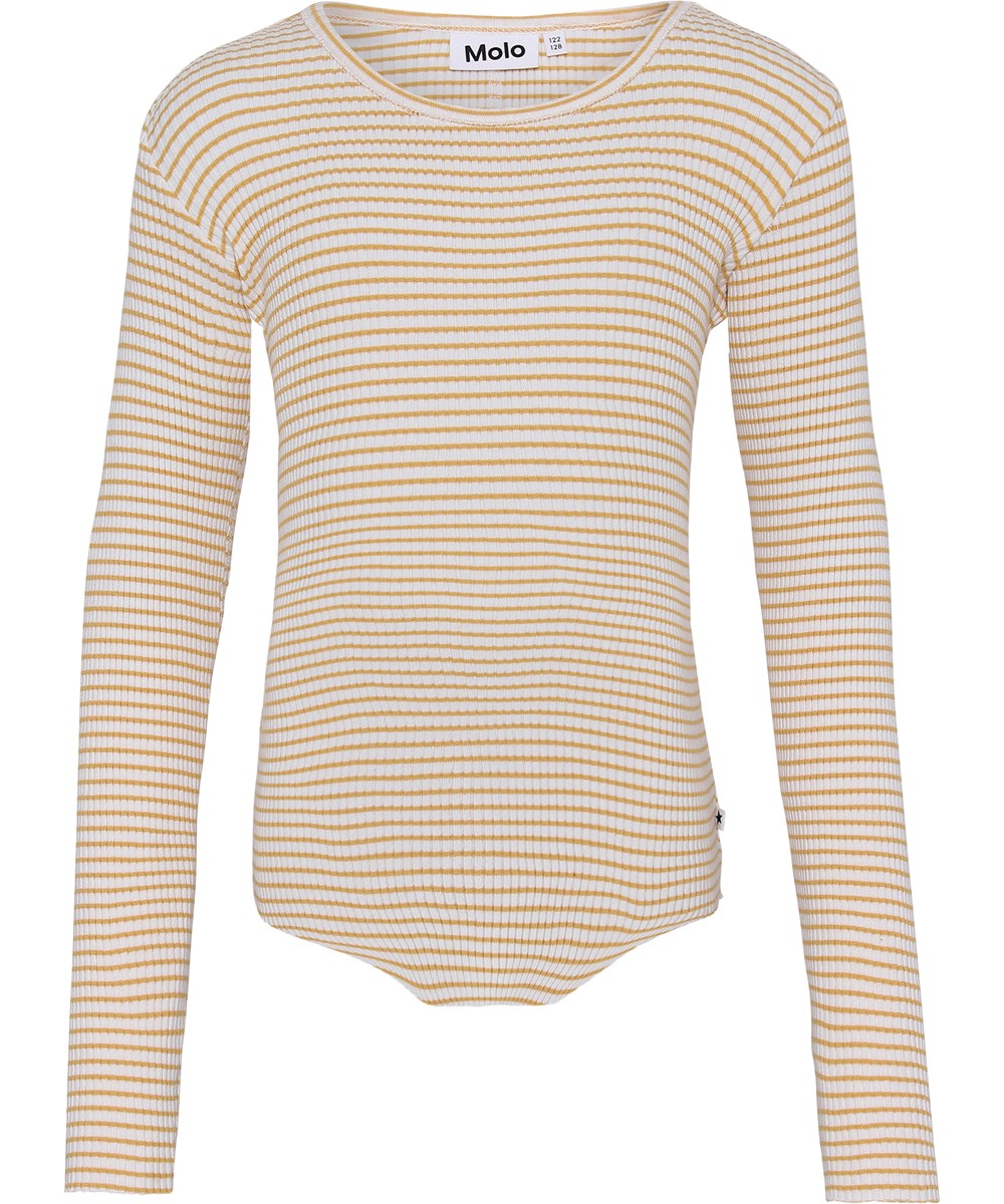 Rochelle - White Yellow Stripe - yellow and striped organic rib top