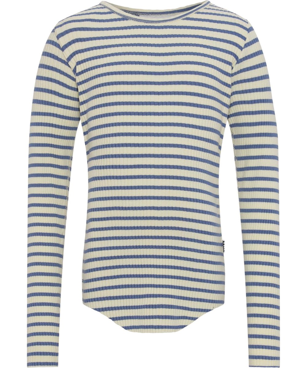 Rochelle - Marzipan Blue Stripe - Light yellow and blue organic striped rib top