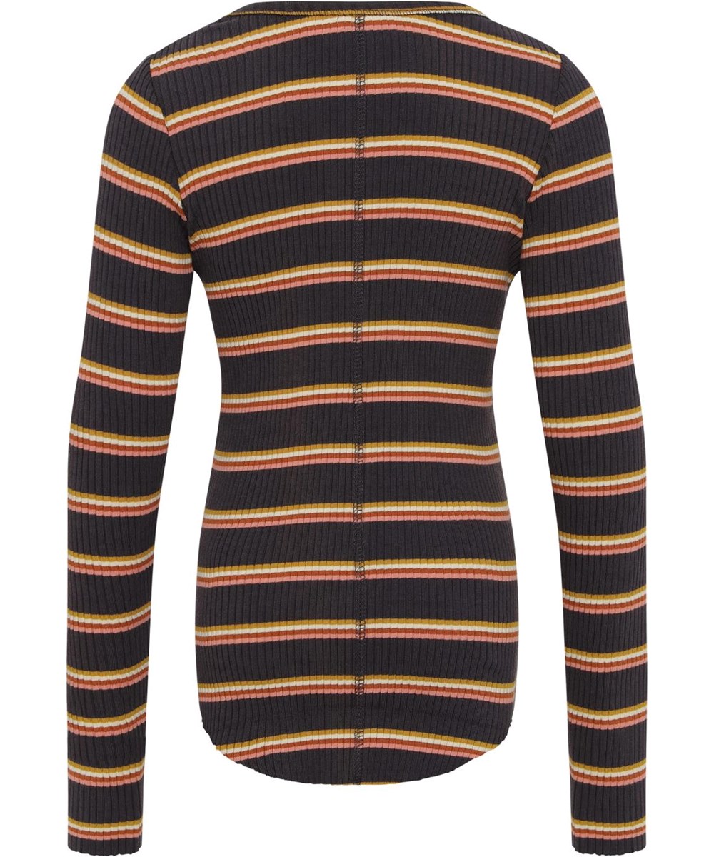 Rochelle - Purple Night Stripe - Brown organic rib top with stripes