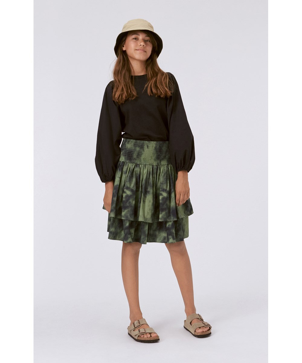 Rominda - Black - Black organic top with puff sleeves 