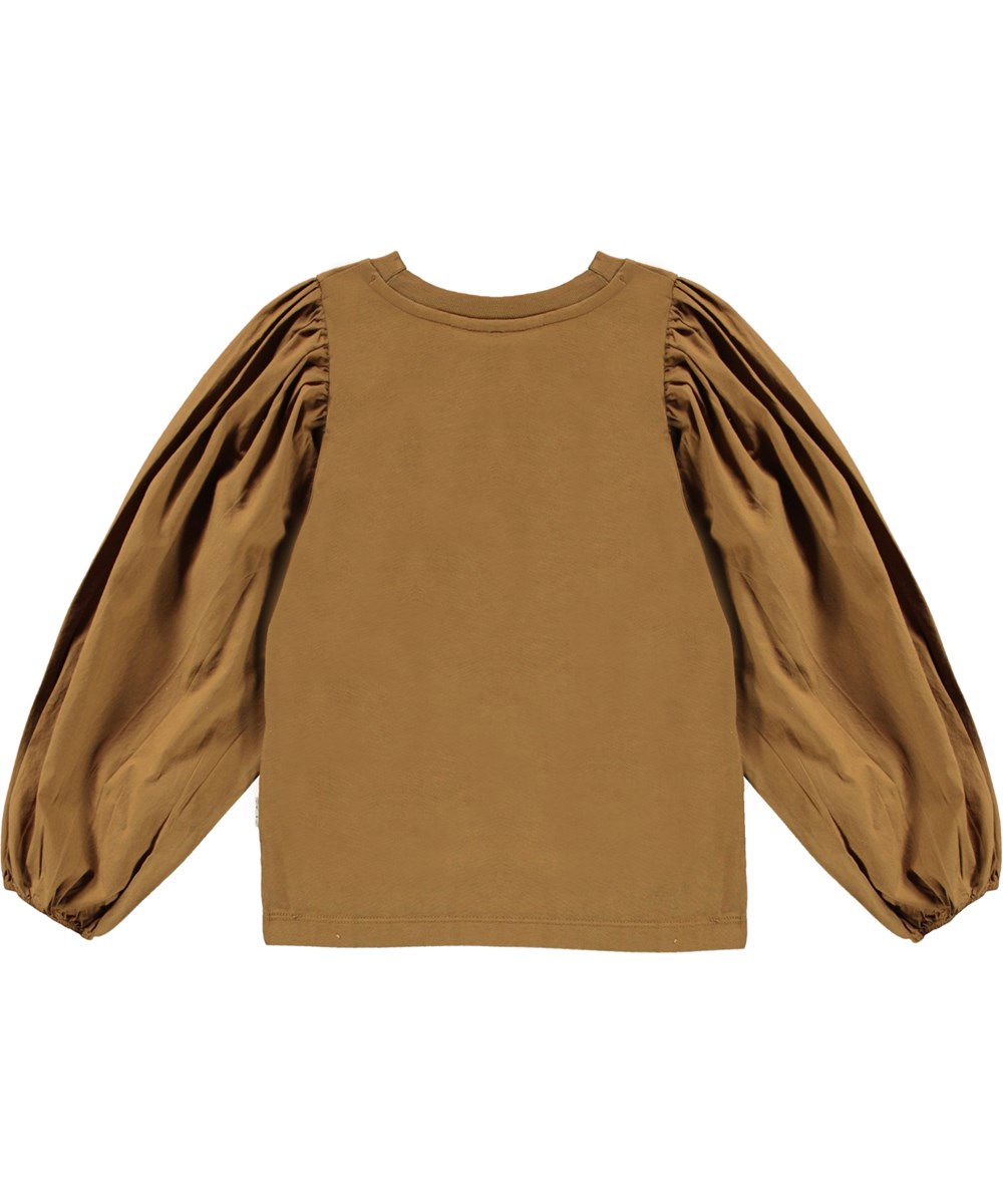 Rominda - Earthy - Brown organic top with puff sleeves 