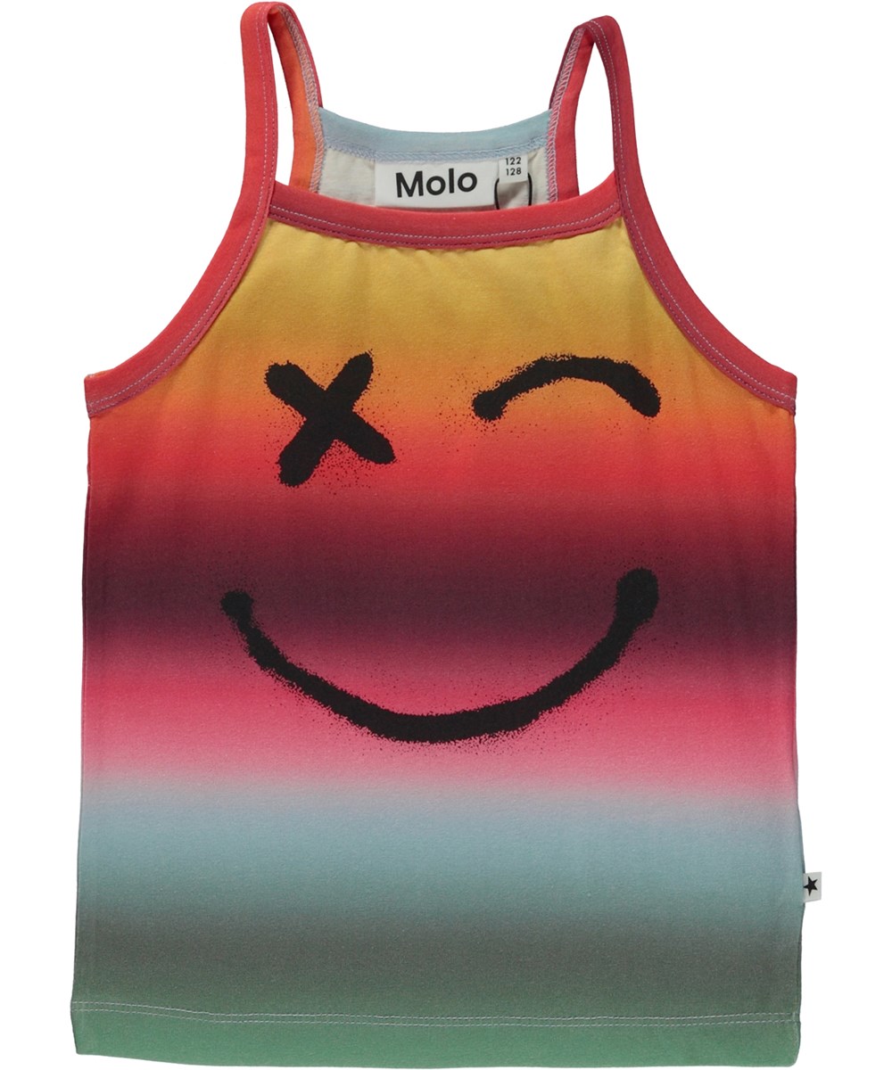 Ronja - Happy Rainbow - Organic strap top with rainbow print and smiley face