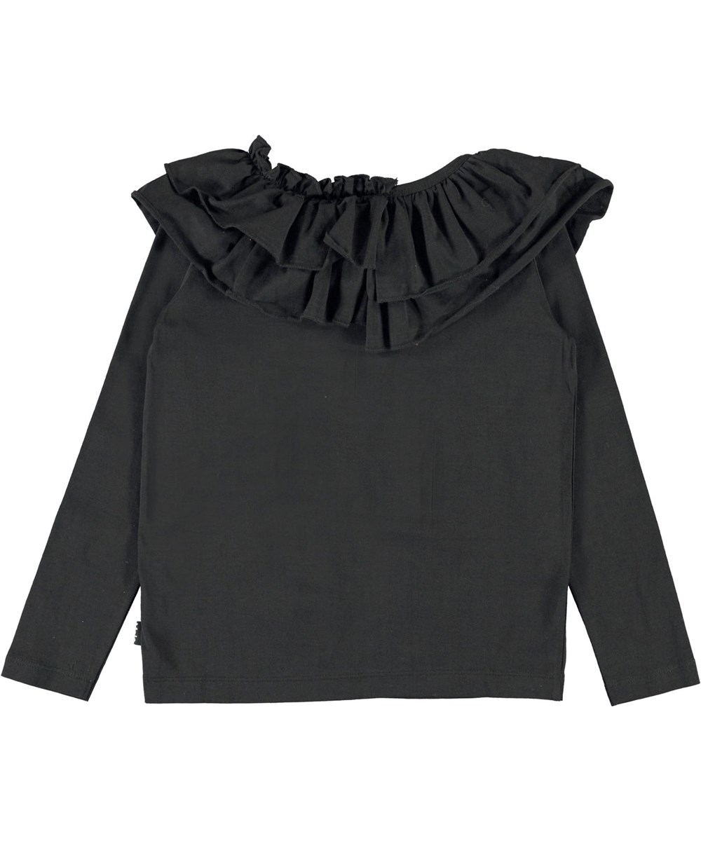 Rosamond - Black - Black organic top with a ruffle collar 