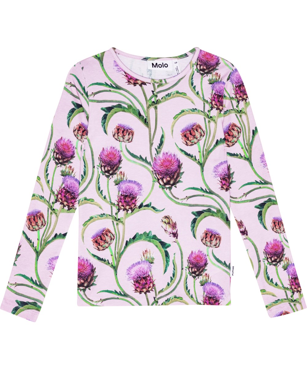 Rose - Artichoke Glow - Long sleeve, purple top in organic cotton with print of artichokes