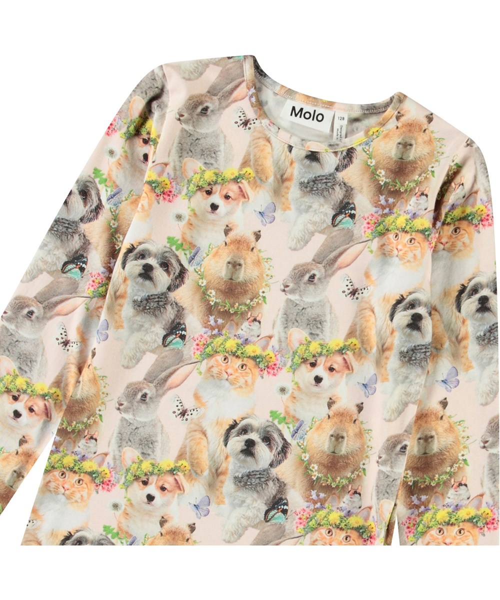 Rose - Festival Friends - Long-sleeved top for children in organic cotton with a round neck and a print of cute animals.