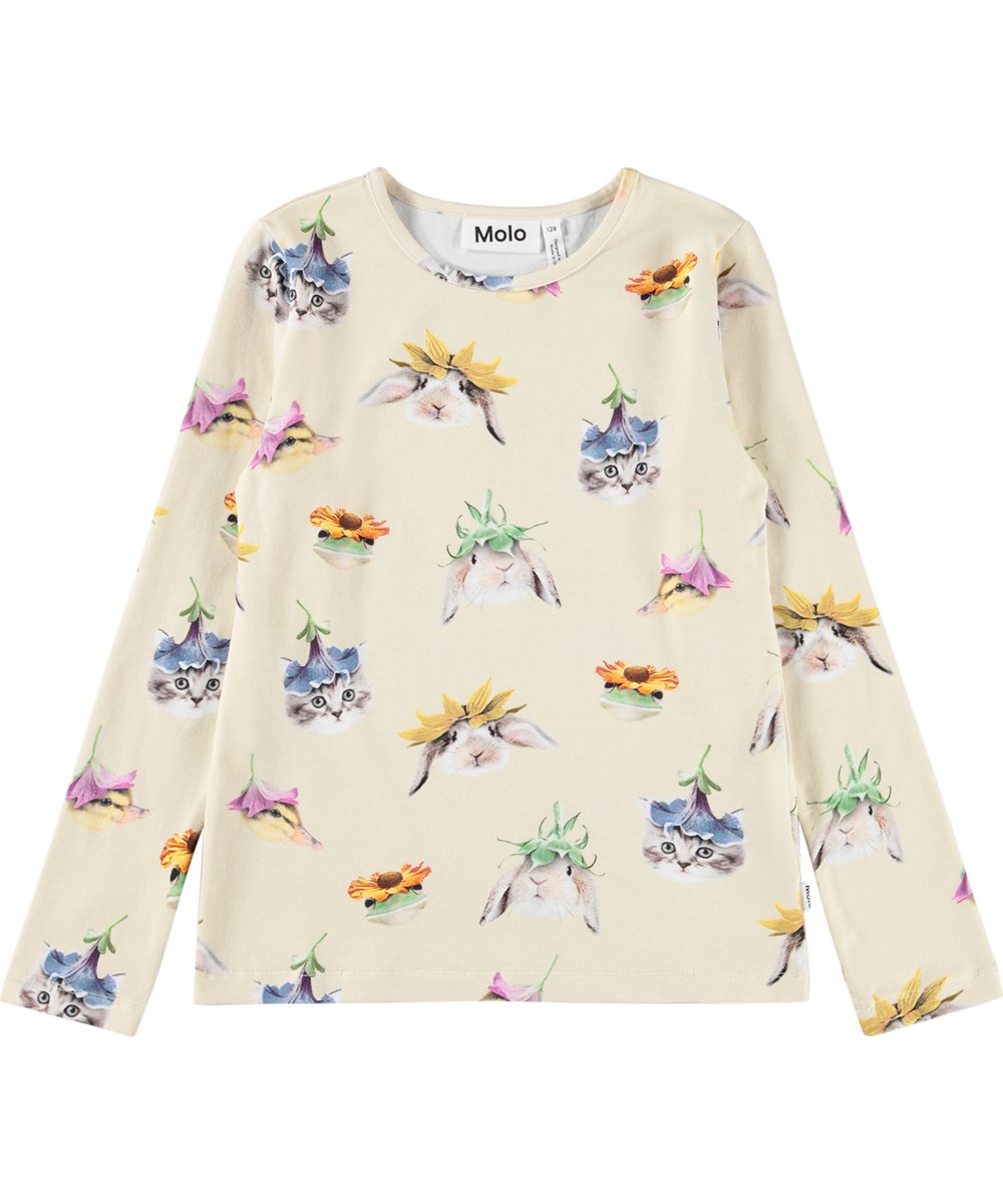 Rose - Floral Fun - Beige long-sleeved top for children made of organic cotton