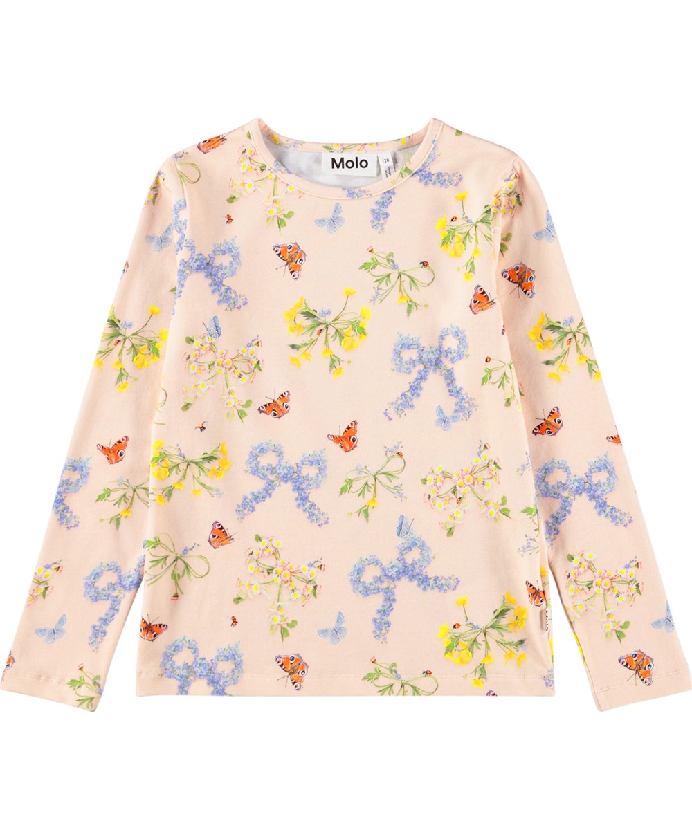 Rose - Flowerbows - Pink long-sleeved top for children made of organic cotton 