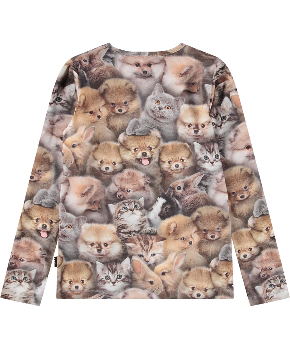 Rose - Fuzzy Fluffy - Brown long-sleeved top for children made of organic cotton with a round neck and edge band.