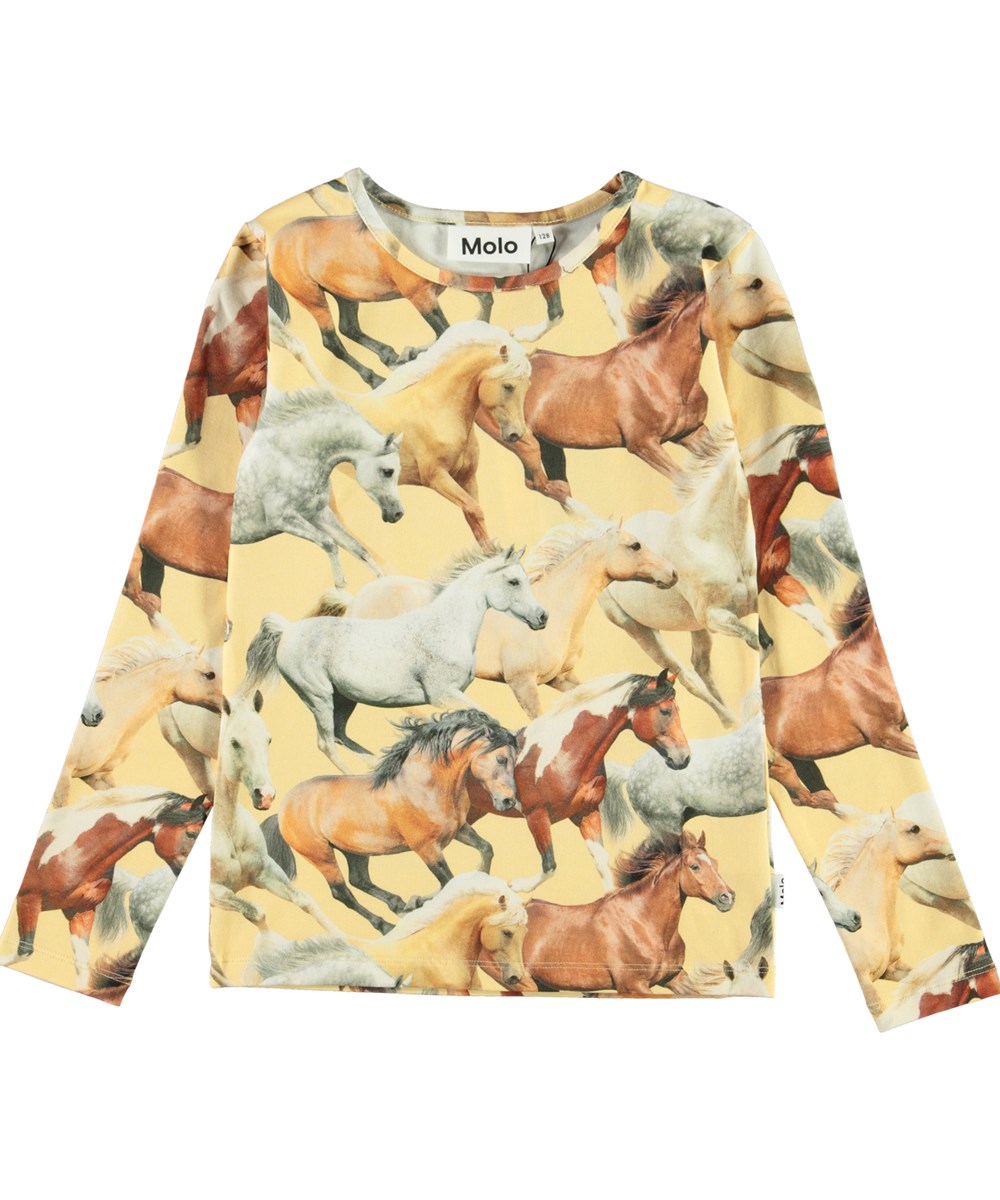 Rose - Horse Dreams - Yellow organic top with horse print