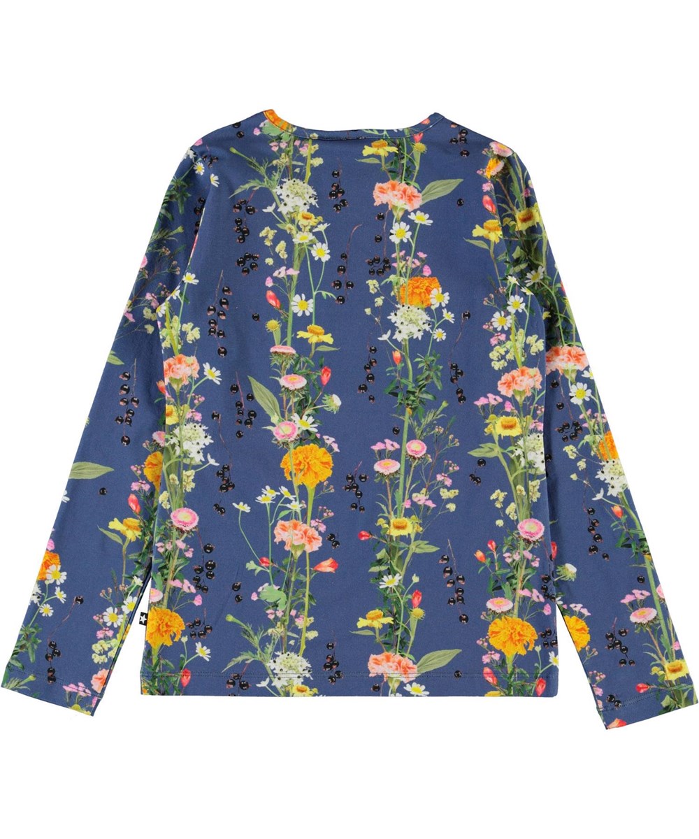 Rose - Vertical Flowers - Blue organic top with flowers