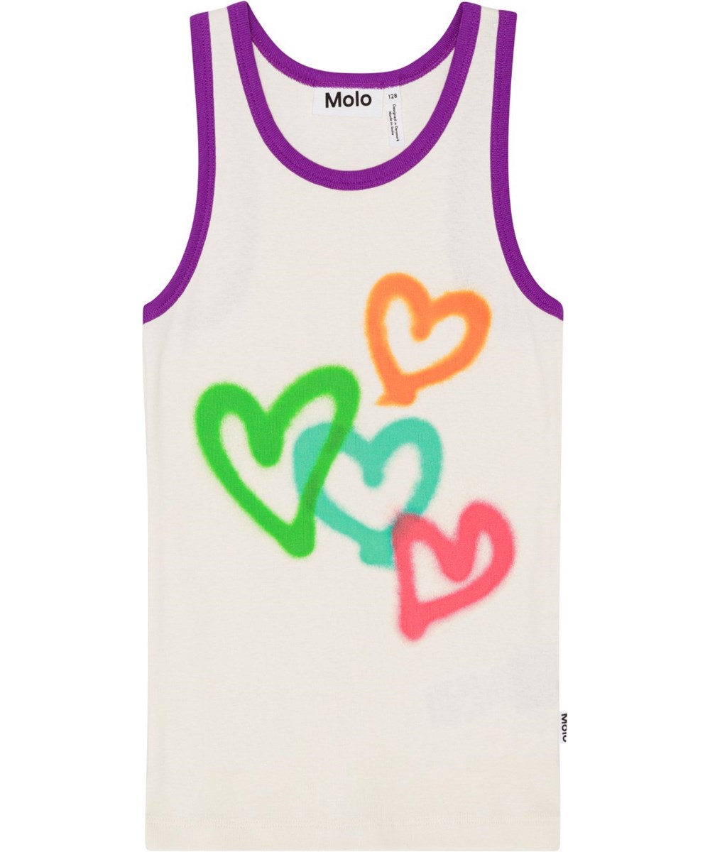 Rosie - Four Hearts - Snug, white tank top in organic cotton
