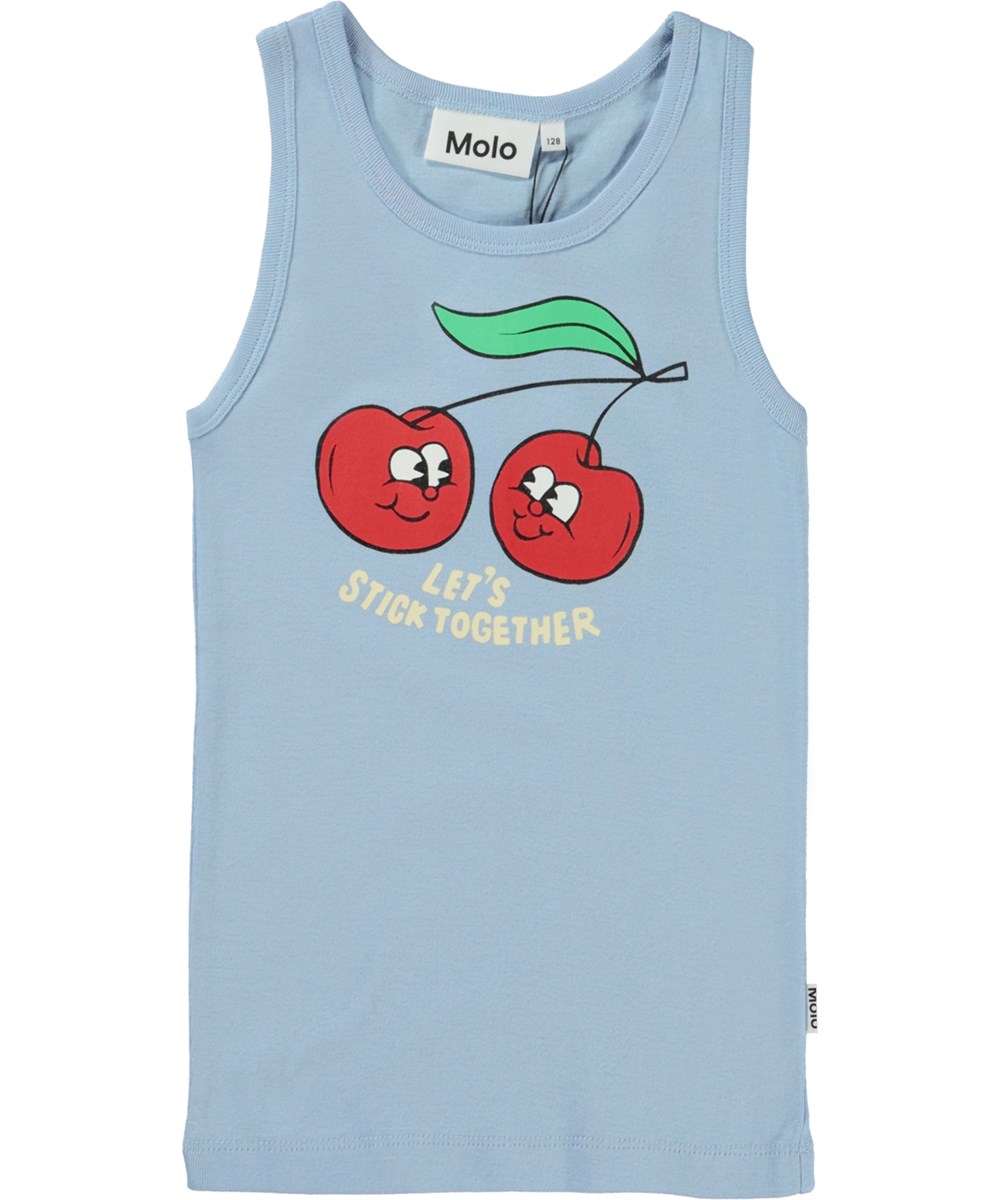 Rosie - Windy - Light blue organic vest with cherries