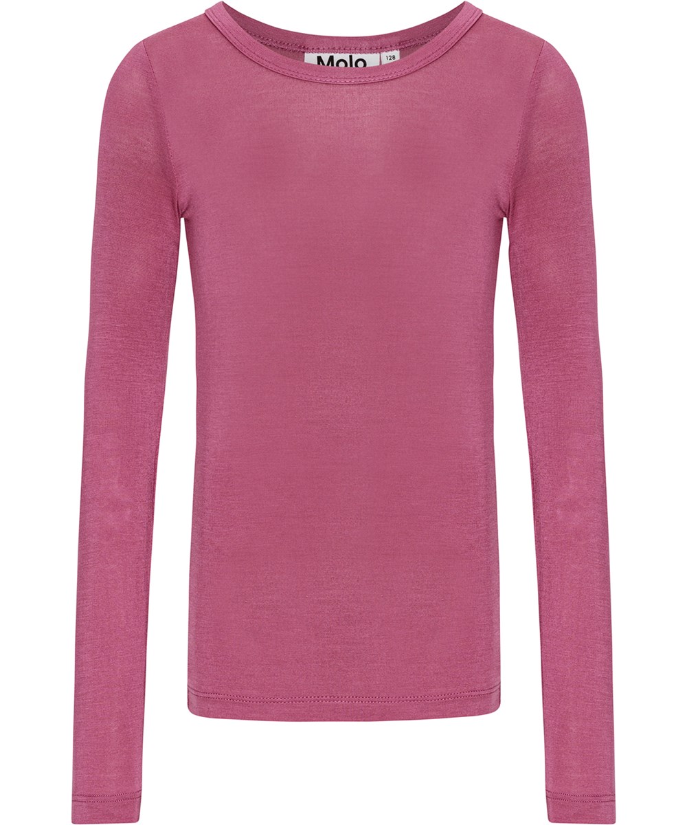 Ruana - Dark Rose - Soft viscose rose blouse with close-fitting cut and round neckline.