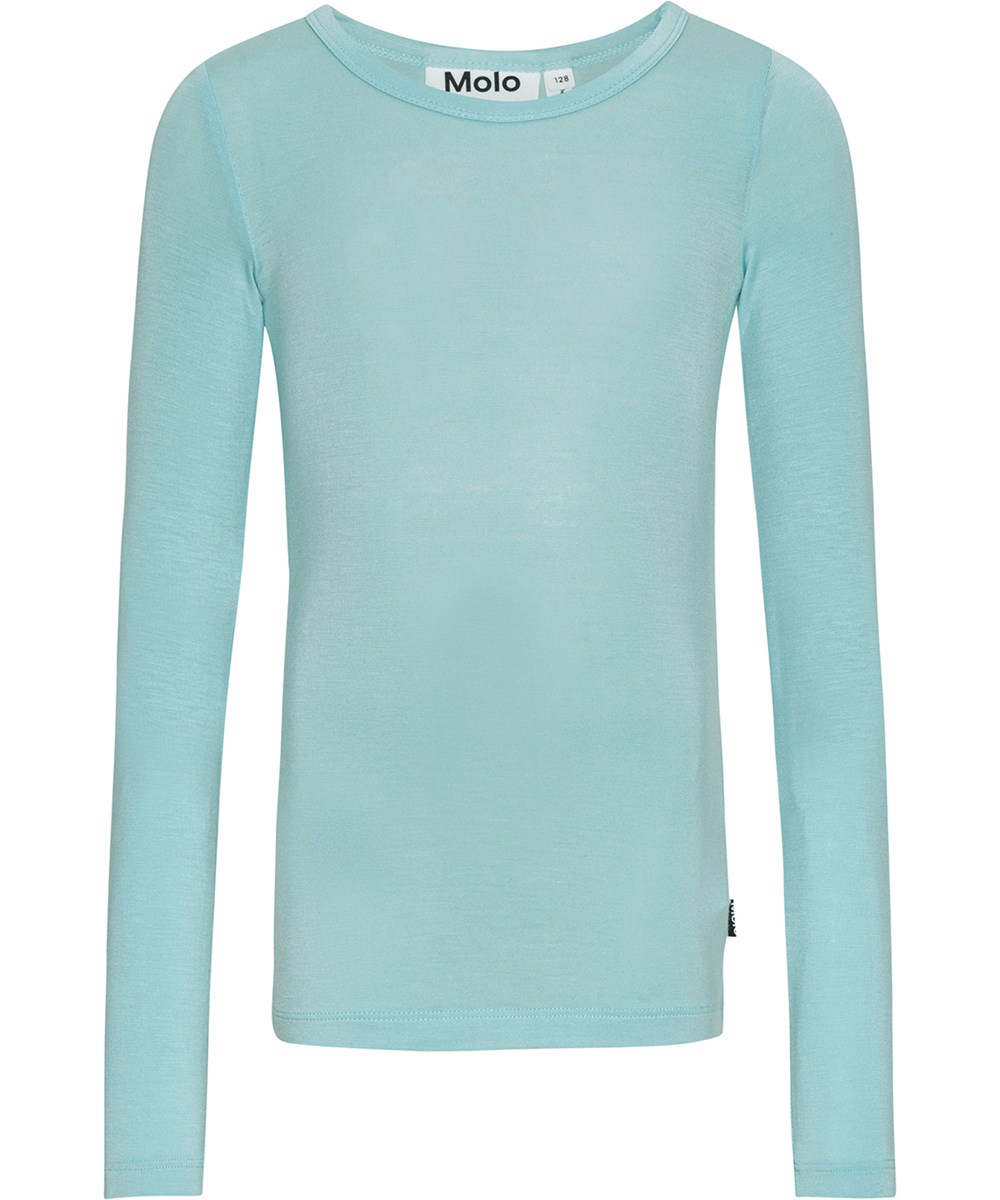 Ruana - Fragile Blue - Light blue viscose blouse with close-fitting silhouette, perfect for layering.